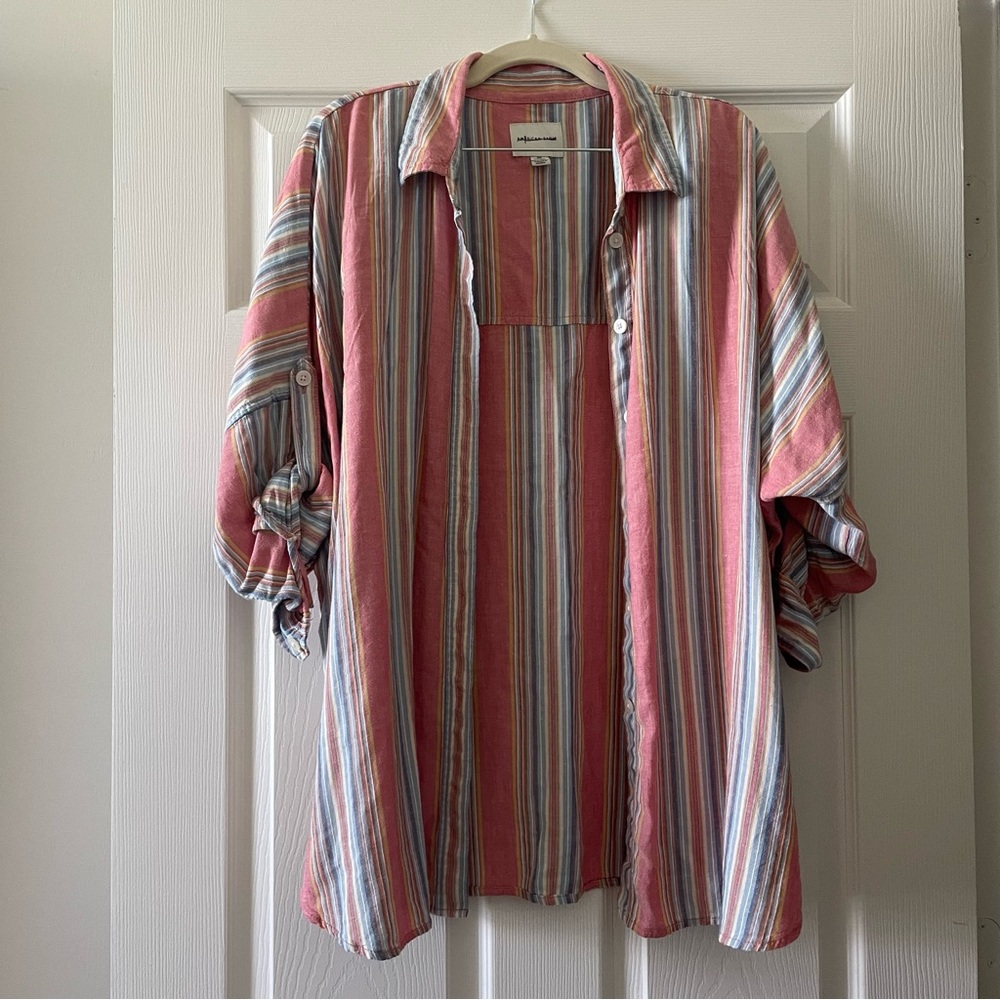 *SOLD* American Eagle stripped oversized button down shirt | beach coverup XXS